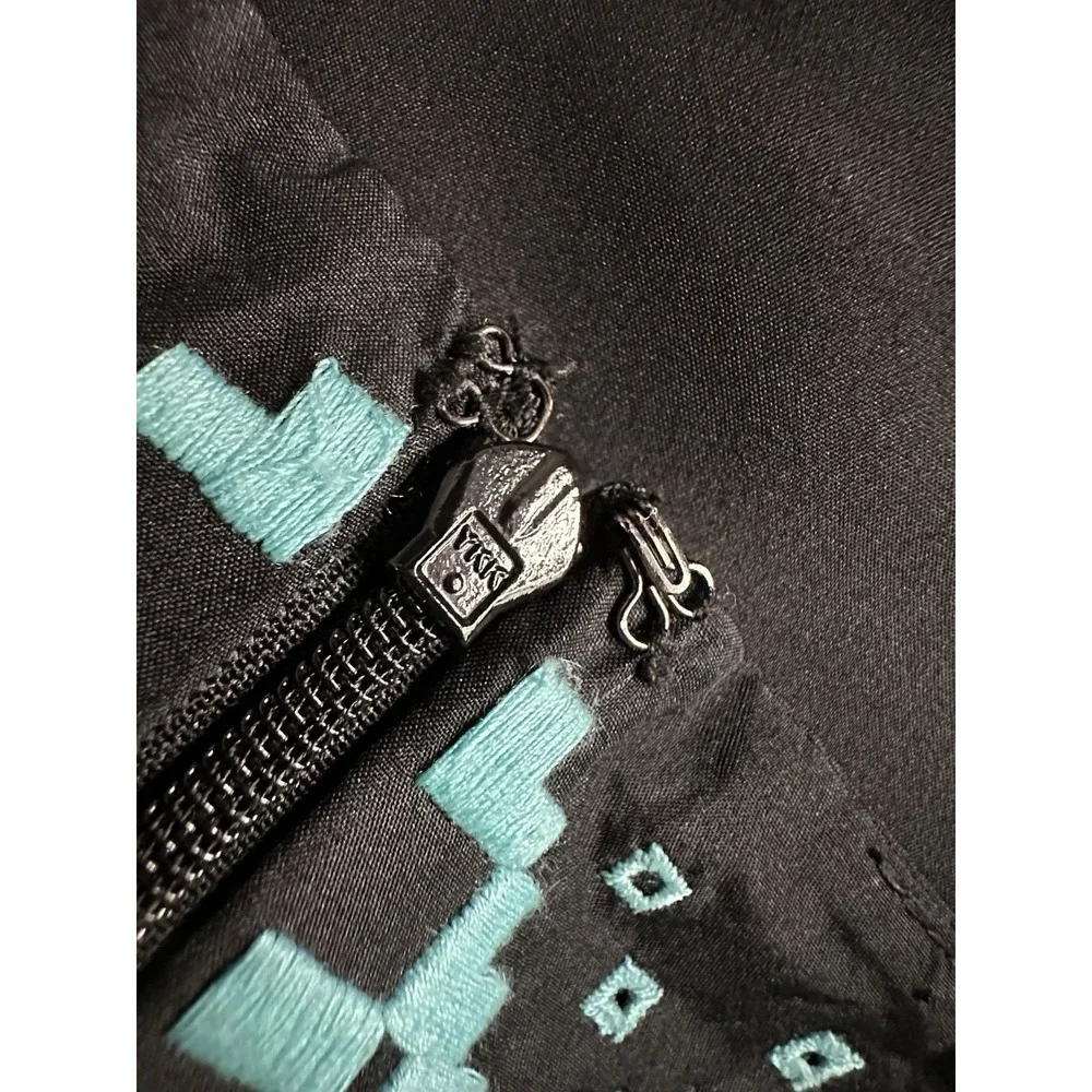 Tory Burch Lottie Size 6 Black‎ Turquoise Embroidered Silk Tie Belt Shift Dress